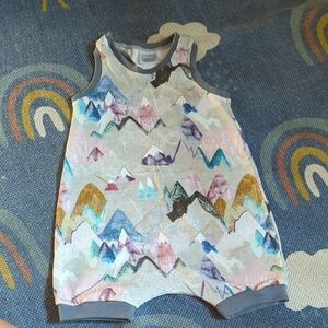 Olive.me Handmade 🇨🇦 Colorful Mountain Print Baby Romper Sz.2 To 3t